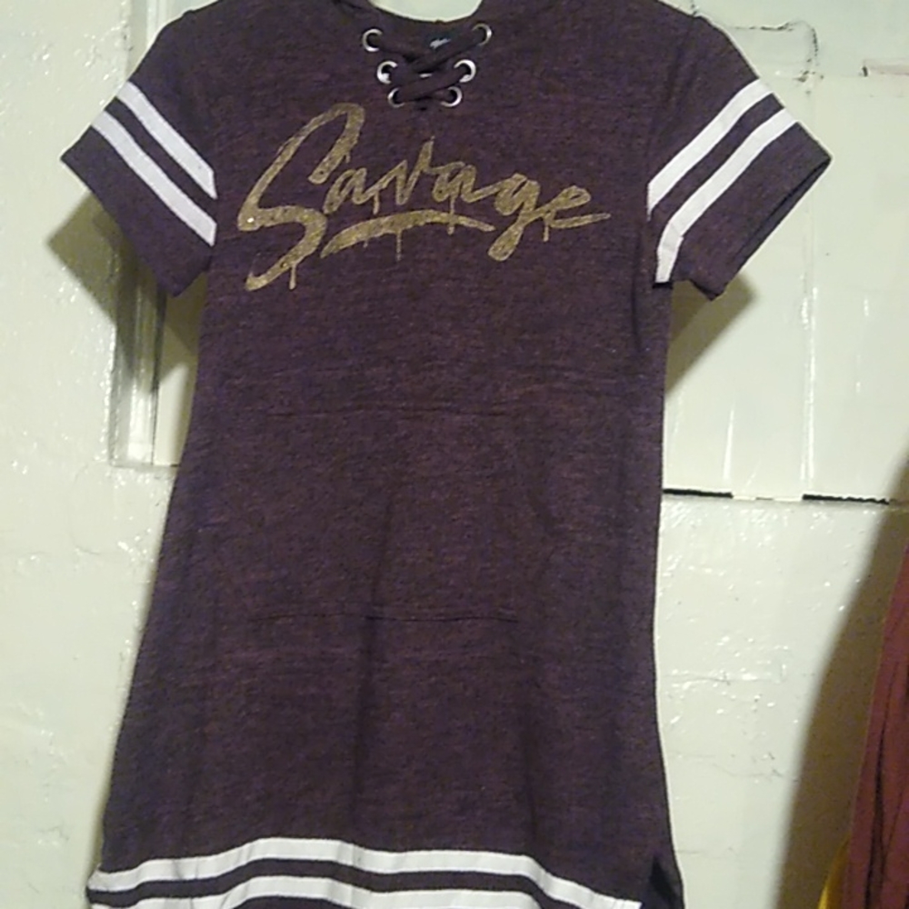 Girls shirt sleeve long dress says savage red brand girls size 14/16